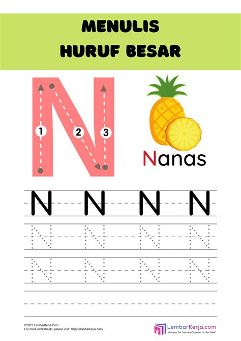 Menulis Huruf N Besar - LembarKerja.Com