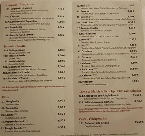 Speisekarte Von La Strada Restaurant Gelnhausen