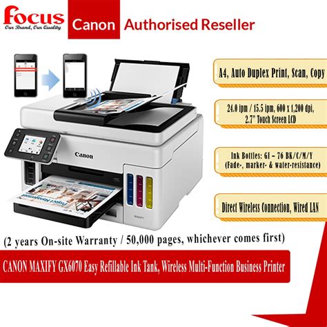 Canon Maxify Gx6070 Easy Refillable Ink Tank Wireless Multi Function Business Printer For High