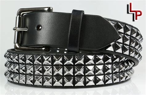 Classic 3 Row Pyramid Studded Leather Belt 15 Removable Buckle