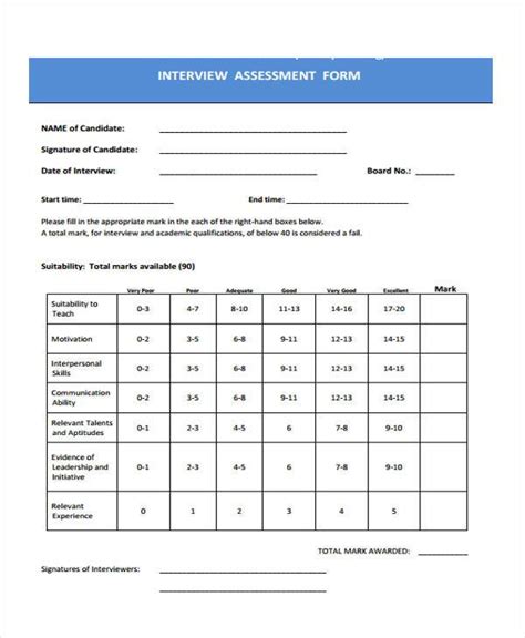 Interview Assessment Form Sample