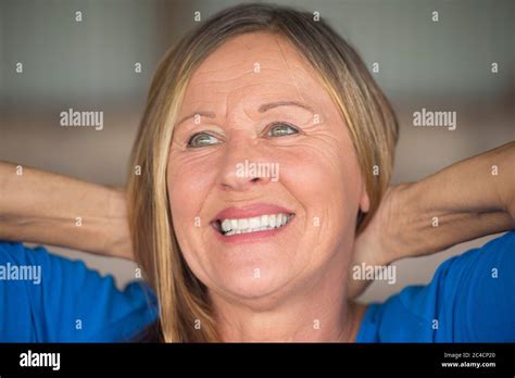 Portrait Attractive Mature Woman With Joyful Happy Confident Facial Expression Smiling Hands