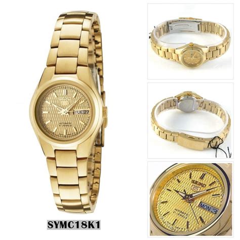 Seiko 5 Symc18k1 Automatic 21 Jewels Ladies Gold Tone Stainless Steel Watch Gold