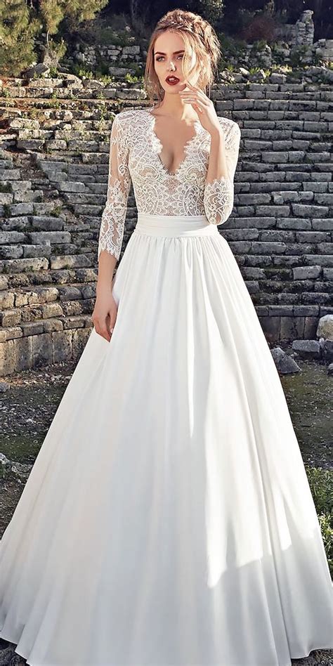 Eightale Boho Wedding Dresses V Neck Appliques Lace A Line Tulle