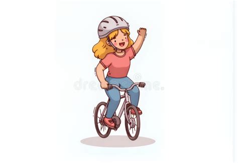 Joyful Blonde Chibi Character On Bicycle Korean Cartoon Style Pixel Art Illustration Stock