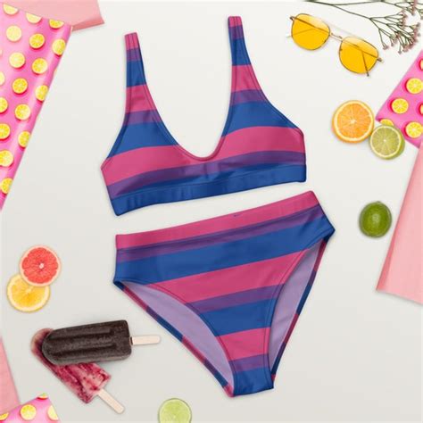 Bisexual Pride Flag Striped Bikini Recycled High Waisted Etsy