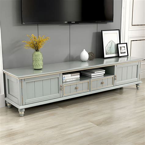 Modern Grey TV Stand with Open Storage, Drawers, and Shelves for Long and Low Profile TV Stands ...