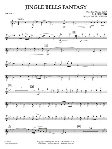 Jingle Bells Fantasy Arr John Wasson F Horn 1 By J Pierpont Sheet