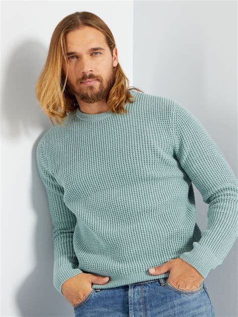 Pull uni en maille texturée Bleu vert Kiabi 18 00