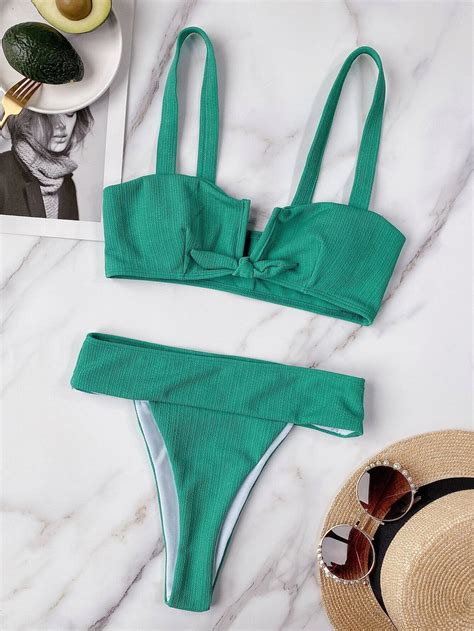 Shein Bikini De Canal Con Nudo Delantero Vezia