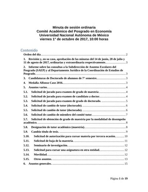 Pdf Minuta De Sesi N Ordinaria Comit Acad Mico Del Posgrado