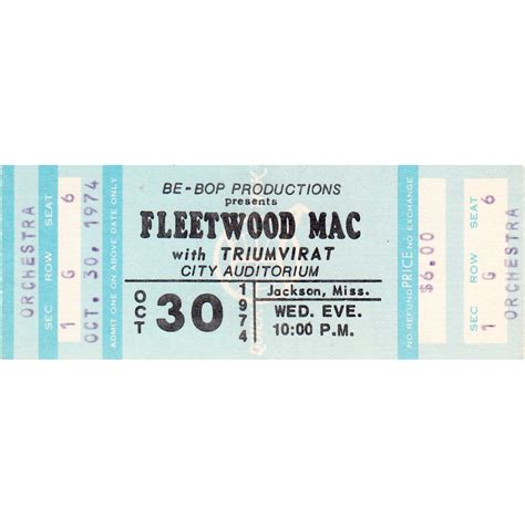 Sold Price Fleetwood Mac 1974 Vintage Concert Ticket Invalid Date Pdt