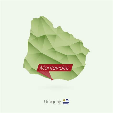 Green gradient low poly map of Uruguay with capital Montevideo 36478105