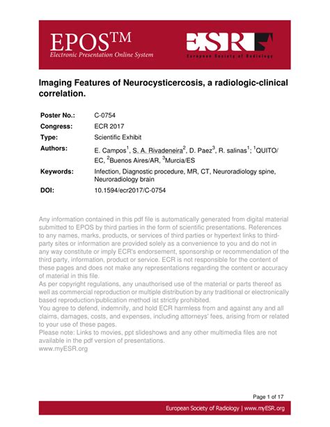 Pdf Imaging Features Of Neurocysticercosis A Radiologic Clinical Correlation