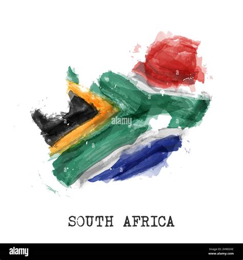 South Africa Flag And Map Watercolor Painting And Color Splatter On