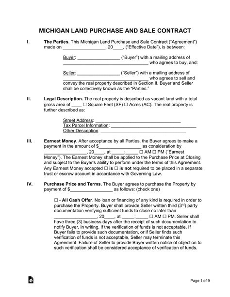 Free Printable Land Contract Forms Michigan - Printable Forms Free Online