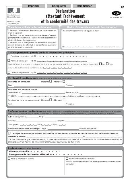 D Claration Attestant L Ach Vement Et La Conformit Des Travaux