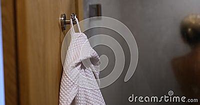 Naked Woman Is Washing In Shower And White Bathrobe On Hook Stock Footage Video Of Health