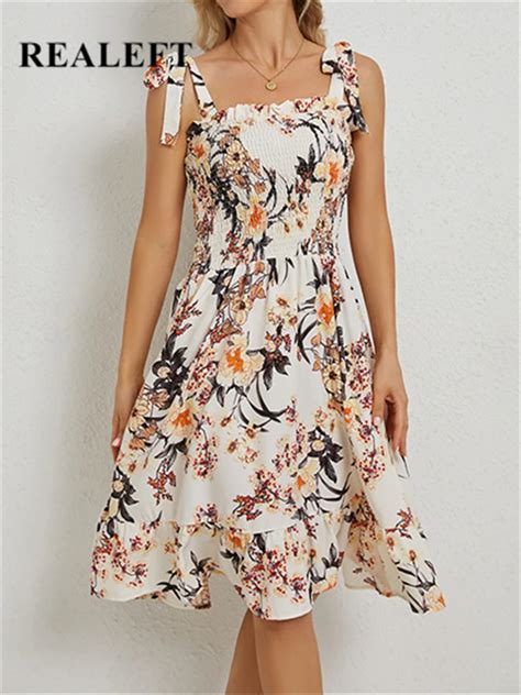 REALEFT Ver O Bo Mio Floral Impresso Vestidos Midi Das Mulheres 2023