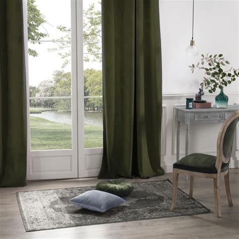 Rideau En Velours Occultant Polyester Vert Fonc X Cm Maisons