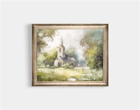 Country Church Oil Painting, Printable Wall Art, Vintage Farmhouse ...