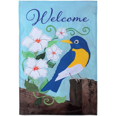 Carson Applique Garden Flag Bluebird On Fence Double Sided Outdoor