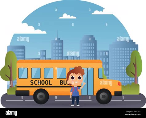 School bus and Happy Children. Vector illustration of School theme ...