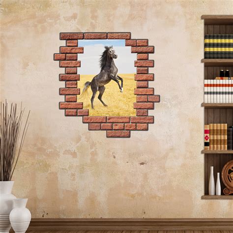 Sticker Muraux Trompe L Oeil Sticker Mural Cheval Dans La Trame De