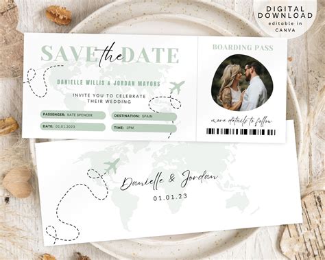 Plane Ticket Save The Date Boarding Pass Save The Date Etsy