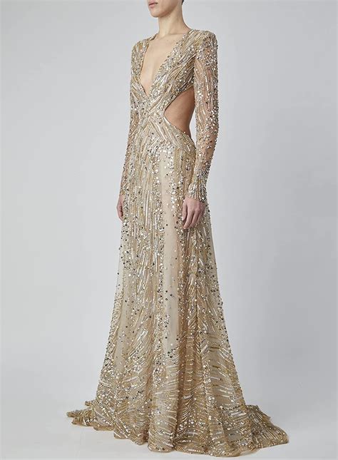 Elie Saab Embellished Bead Long Sleeve Dress Evening Dresses Elegant