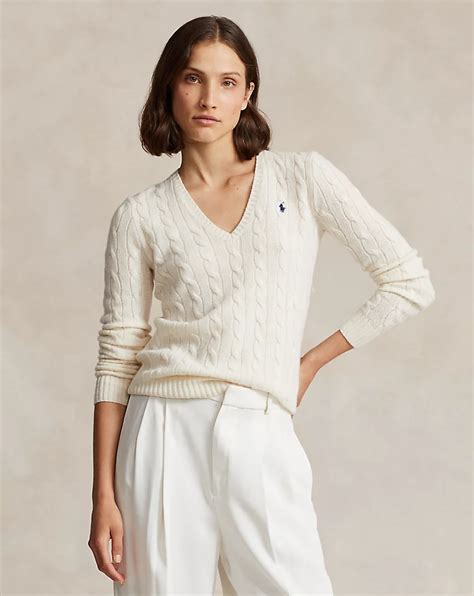 Cable Knit Wool Cashmere V Neck Jumper For Women Ralph Lauren® Uk