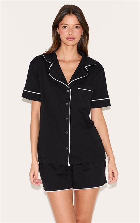 Ensemble De Pyjama Court En Noir À Lisérés Contrastants Lingerie Pyjamas PLT FR