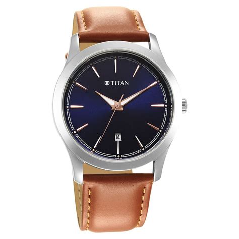 Buy Online Titan Quartz Analog Blue Dial Leather Strap Watch for Men ...