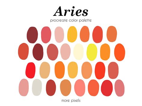 Aries Procreate Color Palette, Zodiac Color Palette, Hex Code, Ipad, Color Palette, Swatches ...