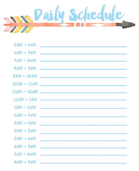 Free Printable Daily Schedule By Hour