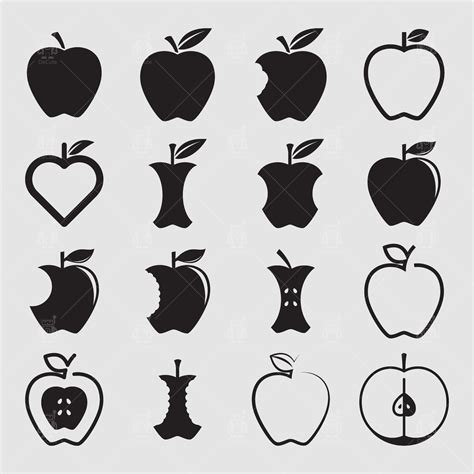 Apple Svg Silueta De Manzana Mordida Iconos De Manzana Fruta De