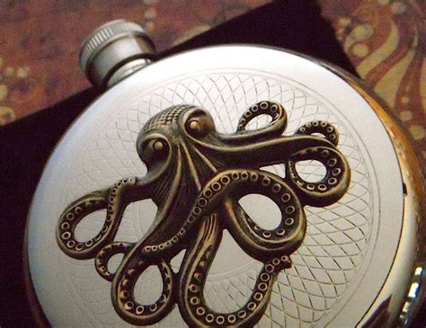 Round Octopus Flask Vintage Inspired Style Pirate Flask Steampunk