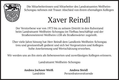 Traueranzeigen Von Xaver Reindl Trauer Merkur De