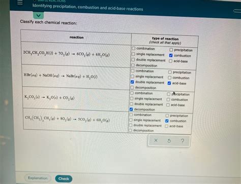 Solved Identifying Precipitation Combustion And Acid Base Chegg