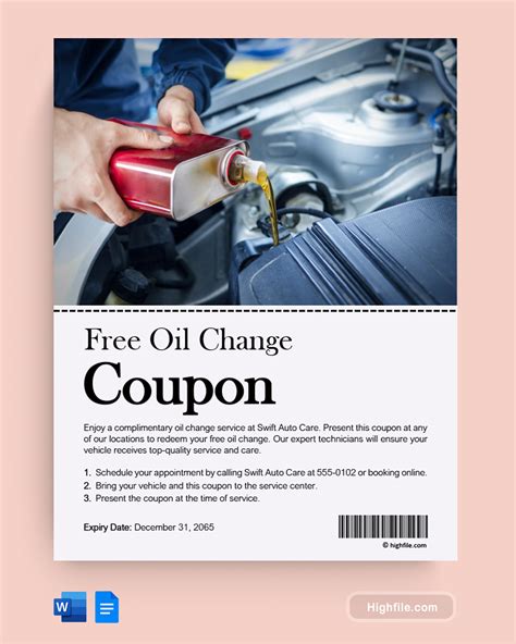 Free Oil Change Coupon Template Word Google Docs Highfile