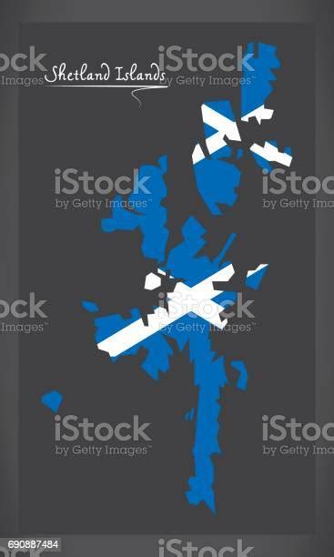 Shetland Islands Map With Scottish National Flag Illustration Stock