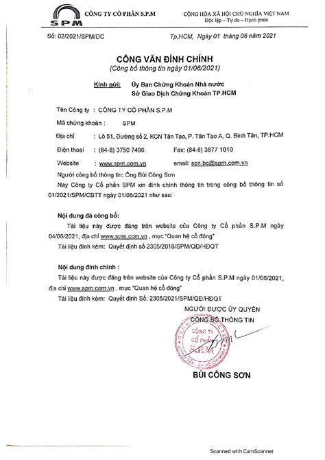 cong van dinh chinh vv cong bo thong tin ngay  cong ty