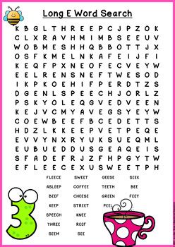 Long E Word Search EASEL Activity By Jennifer Olson Educational Resources