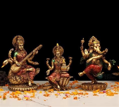 Buy Ganesh Lakshmi Saraswati Statue Resin Statue Diwali Gift Ganesha