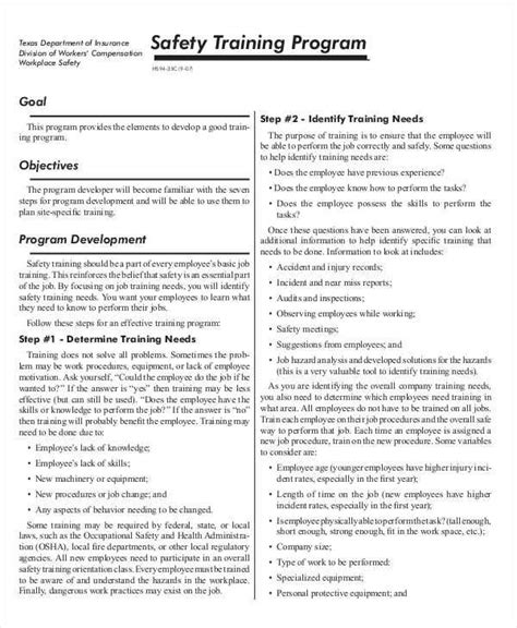 Safety Training Plan Template