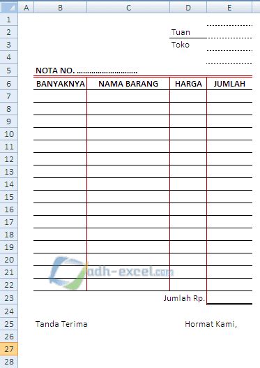 Contoh Form Nota Kontan Dalam Microsoft Excel Adh Excel Tutorial Hot Sex Picture