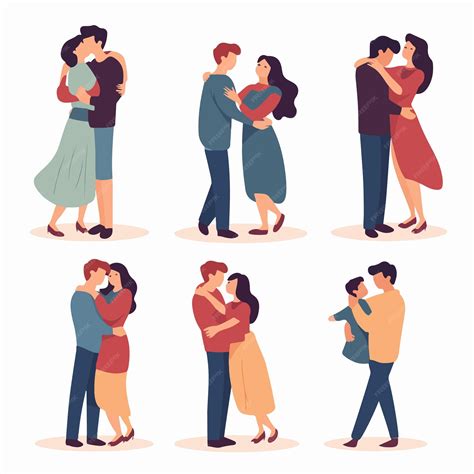 Romantic Couples Embracing and Hugging Set | Premium AI-generated vector