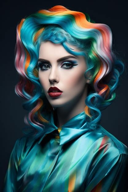 Premium Ai Image A Woman With Blue Hair And Rainbow Hair