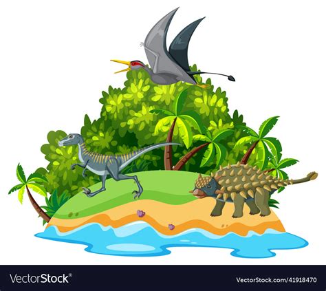 Scene With Dinosaurs On Island Royalty Free Vector Image