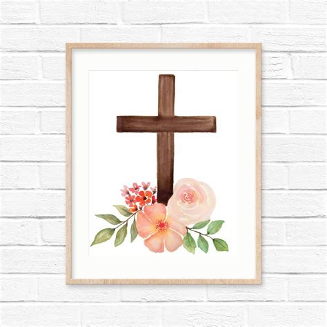 Floral Cross Watercolor Print Etsy Cross Paintings Watercolor